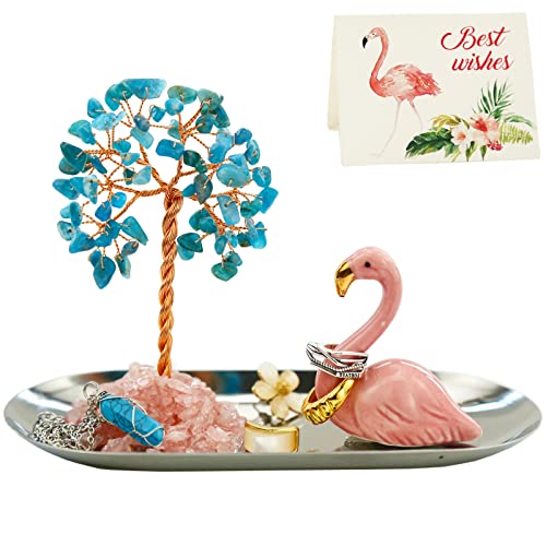 Carselage Flamingo Ring Holder For Jewelry, Blue Apatite Crystal Ring Dish Earring Organizer Trinket Small Tray Key Bowl Lion Latch, Teen Girls Trendy Cute Stuff For Christmas Gift #TOP3
