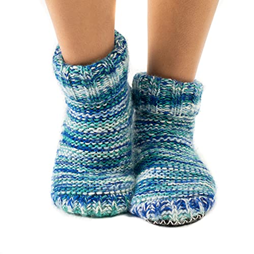 Tibetan Socks Wool Hand Knit Fleece Lined Mid Bootie Slipper Sock Non Slip Sole2