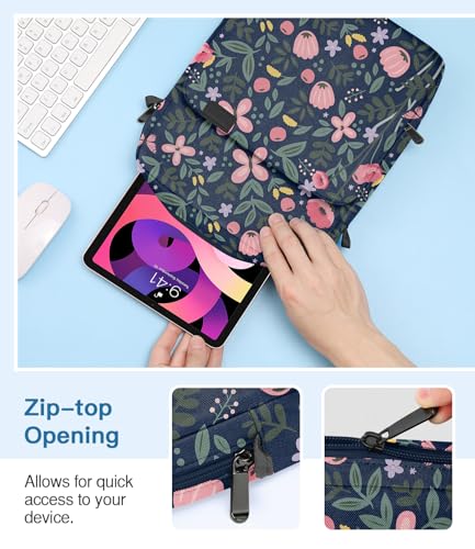 Image of MoKo 9-11 Inch Tablet Sleeve Bag Handle Carrying Case with Shoulder Strap Fits New 11-inch iPad Pro M5 /iPadAir M3, i-Pad 10th 10.9, iPad 9 /8 /7 10.2, i-Pad Air 5 /4th 10.9, Tab S8 /S9 11, Floral Indigo