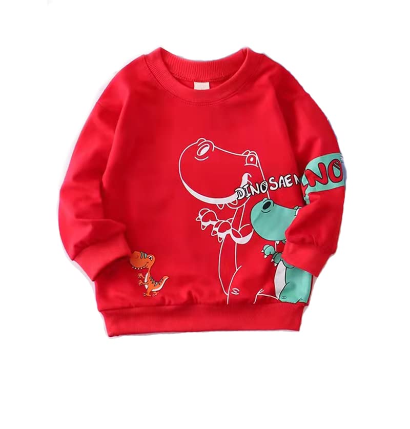 Bold N Elegant Kid's Full Sleeve Dinosaur Print Prewinter Cotton Sweatshirt for Infant Toddler Baby Girl Kids (2-3 Years, Red)