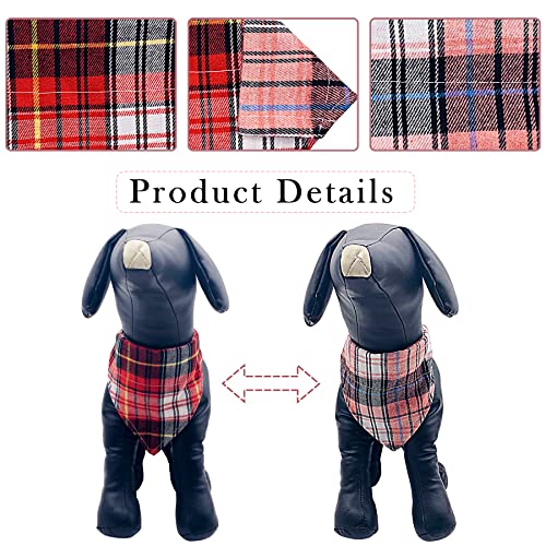 Pet Show 4Pcs/Pack Plaid Small Dog Bandanas Slip On Collar For Girl Medium Dogs Cats Puppies Bibs Slide Over Collars Washable Cotton Double Reversible Triangle Scarfs Costumes Grooming Accessories #TOP3