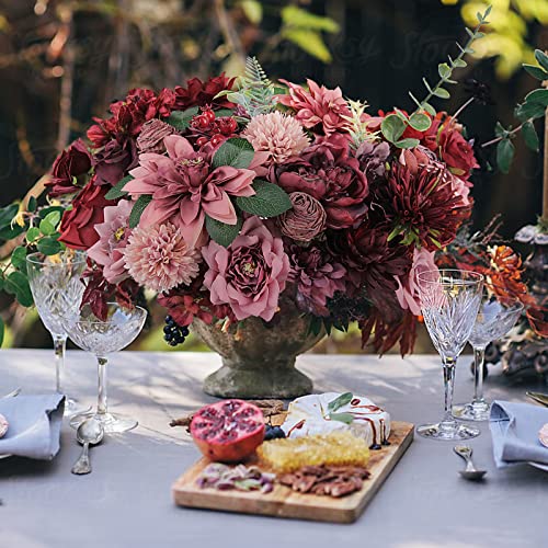 Artificial Flowers Combo Real Looking Fake Flowers Dust Pink Burgundy Foam Faux Bulk Silk Floral Arrangements For Bridal Bouquets Diy Wedding Party Baby Shower Home Decorations Table Centerpieces #TOP4