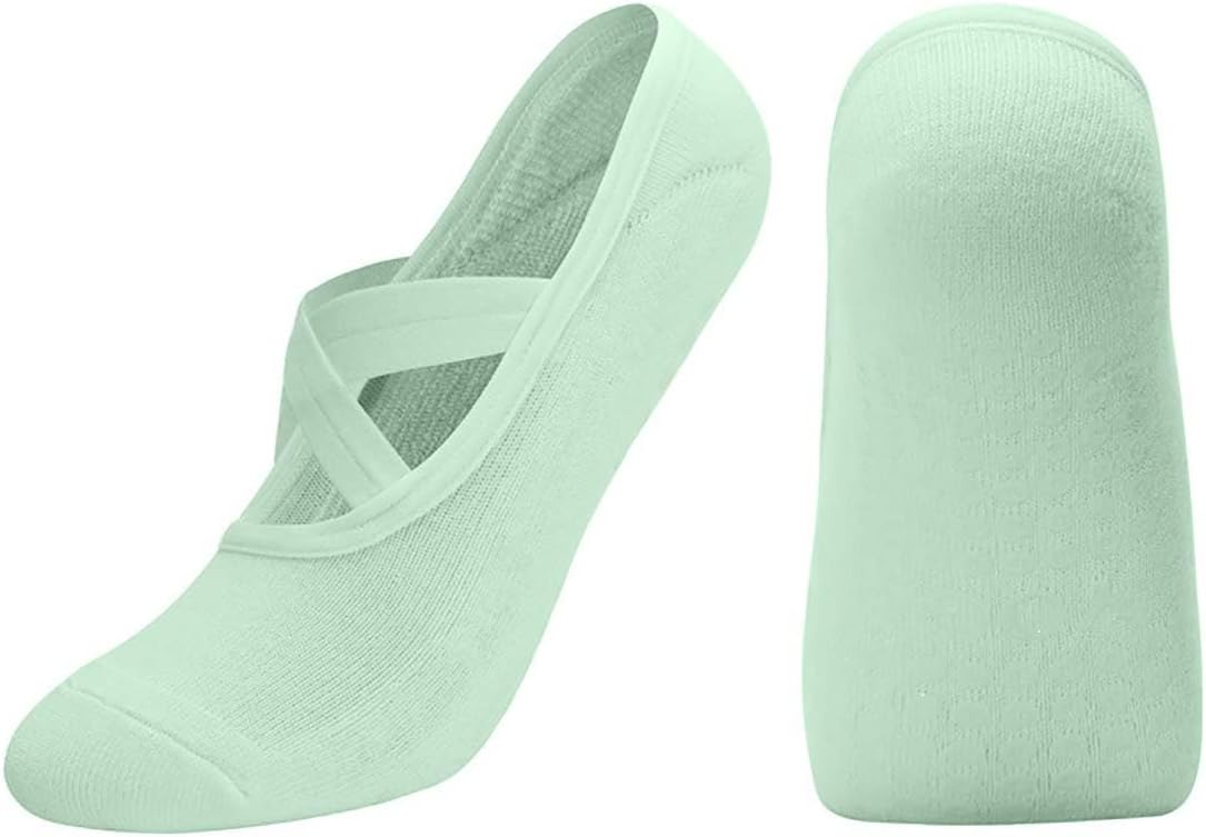Cotton Yoga Socks with NON-SLIP GRIPS for Women - Yoga Meditation Pilates Barre Accessories - One Size Fits Most (Teal)