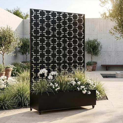 casa.pro Cloison de Séparation Aaskis 190 x 120 x 38 cm avec Bac à Fleurs Paravent Clôture avec Jardinière pour Extérieur Intérieur Jardin Terrasse...
