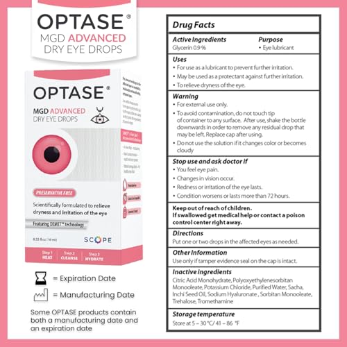 OPTASE MGD Advanced Dry Eye Drops - Preservative Free Drops for Dry Eyes and MGD - Lipid-Based Artificial Tears - Demet Technology, Multidose Bottle, Contact Lens Safe - .33 fl oz, 300 Doses