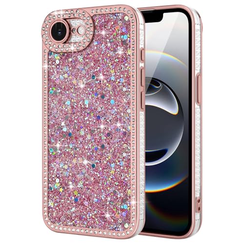 Lafunda for iPhone 16e Case Glitter, Luxury Shiny Bling Sparkly Phone Cover with Crystal Diamonds Rhinestone for Women Girls Soft TPU Slim Shockproof Protective Phone Case for iPhone 16e 6.1", Pink