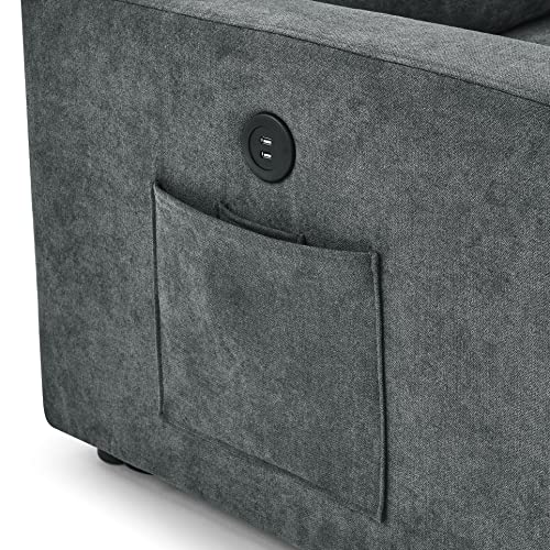 Uhome Upholstered Sleeper Sofa With Usb Ports Sectional Couch Reversible Sofabed, Full Xl, Gray #TOP3