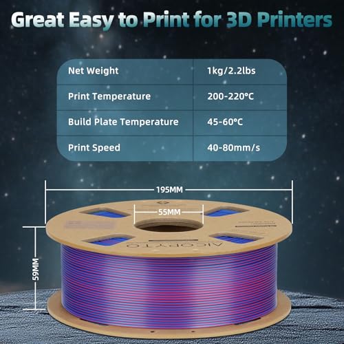 Image of Dual Color Silk PLA 3D Printer Filament 1.75mm, Dual Color 2-in-1 Red-Blue Silk Filament 1KG Spool (2.2lbs) Dimensional Accuracy Probability + /- 0.02mm Fits for Most FDM 3D Printers, Blue-Red