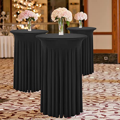 Mtreo 6 Packs Cocktail Table Covers Black Spandex Stretch Cocktail Tablecloths With Skirt,24 X 43 Inch Round Cocktail Table Skirts Fitted High Top Stretch Table Dress For Wedding Party Banquet… #TOP4