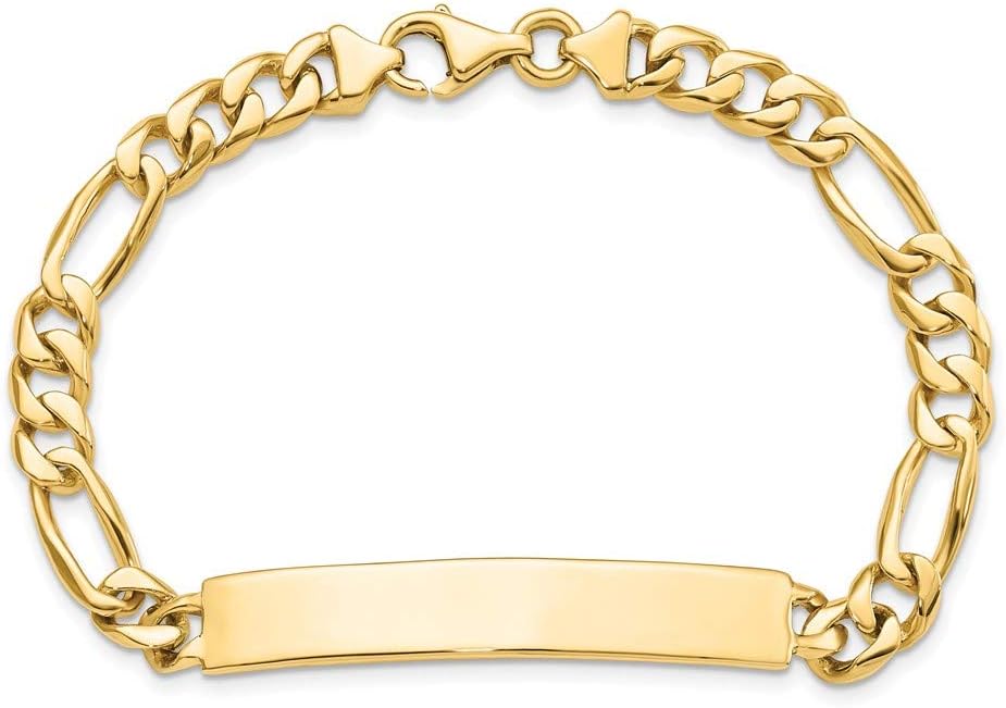 Solid Engravable Personalized Custom 14K Yellow Gold Figaro ID Bracelet For Men or Women Length 8 inches Width 7 mm