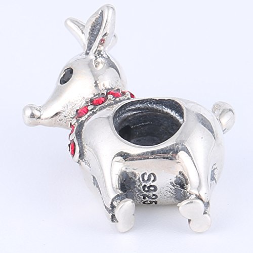 Soukiss Merry Christmas Tree,Reindeer, Bell,Snowman Charms 925 Sterling Silver Xmas Gifts Bead Fit Bracelet (Red Reindeer) #TOP3