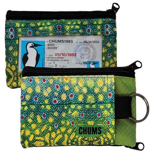 Chums Surfshorts Wallet - Lightweight Slim Wallet with RFID Blocking Card & Clear ID Window - Zippered, Minimalist Wallet w/Key Ring (Brook Trout)