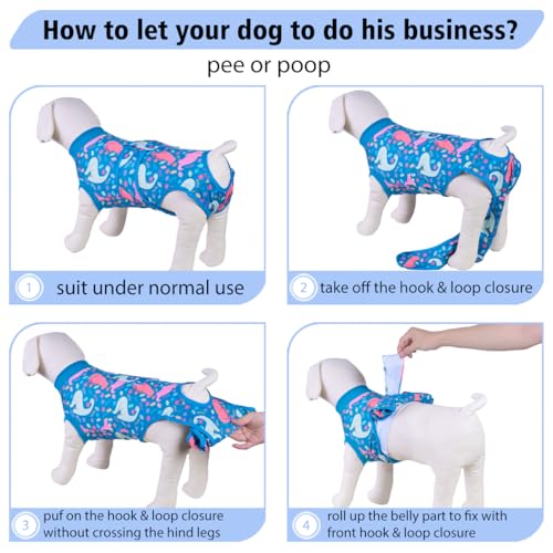 Image of PetWarm Dog Onesie After Spay, Dog Bodysuit, Substitute E-Collar and Cone, Pet Surgery Recovery Suit, Female Male Onesie for Dogs Spay Neuter, Dinosaur Pattern, Multi-Colored, S