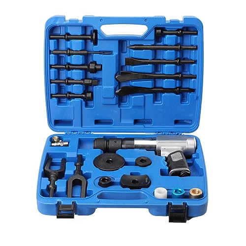 TABODD Pneumatic Air Hammer Chisel Kit, Heavy Duty Pneumatic Hammer with Quick-Change Chuck Handheld Chassis Repair Set for Motor Vehicles and Workshop Vehicles, Blue Carrying Case