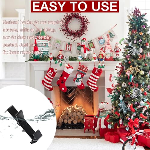 RWSEFK Mantel Holders With 2 Hooks for Garland and Stockings - Heavy Duty 2 in 1 Hanger for Fireplace Christmas & Xmas Decoration - Thumbnail 2