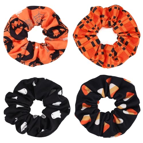 Bookay Halloween Hair Scrunchies Soft Fall Pumpkin Ghost Spider Web Bat Hair Ties Scrunchy Elastics Candy Fall Orange Plaid Hair Bands Ponytail Holder Hair Accessories for Women Girls Gifts