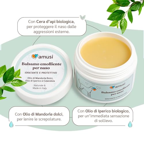 amusi Crema Naso Cane Naturale 100 ml Made in Italy con Calendula - Contro Dermatite e Secchezza | Balsamo Naso Cane Idratante per Il Tartufino Irritato dal Sole - Crema Naso Bulldog Francese
