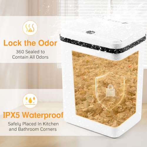 Image of Automatic Touchless Bathroom Trash Can with Lid 4 Gallon Motion Sensor Electric Waterproof Platic Slim Garbage Can for Kitchen,Bedroom, Office, Living Room,Laundry,Battery,White,2Pack