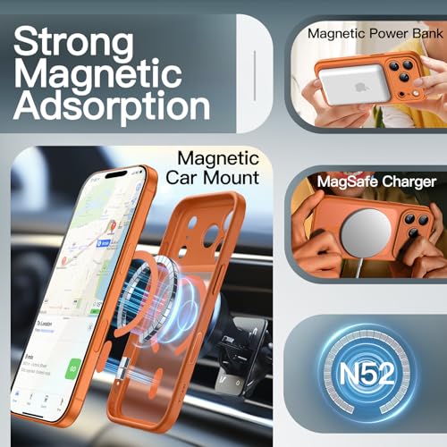 Image of JETech Magnetic Case for iPhone 17 Pro Max 6.9-Inch Compatible with MagSafe, Shockproof Slim Phone Cover with Built-in Camera Control Button, Matte Translucent Back (Orange)