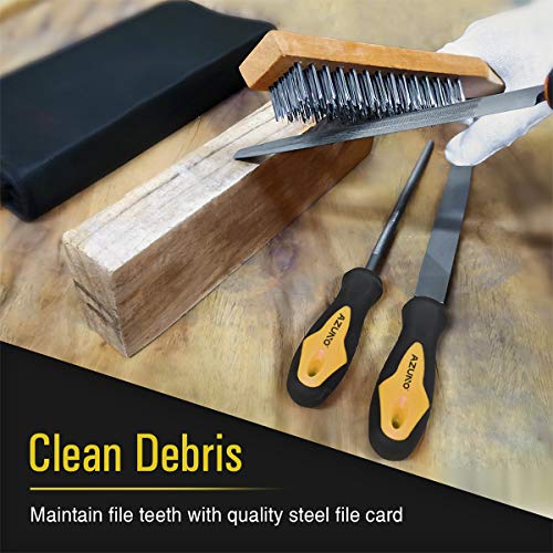 Azuno 19Pcs Metal File Set In Premium Grade T12 Drop Forged Steel With Carry Case, 4Pcs Flat/Triangle/Half-Round/Round Large Files And 14Pcs Needle Files And 1 Steel Brush #TOP5