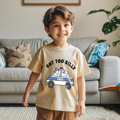 Image of Kids Short Sleeve Tees Toddler Crewneck T-Shirts Boys Girls Dino Raccoon Excavator Silly Goose Flower Girl Tops 2-7 Years
