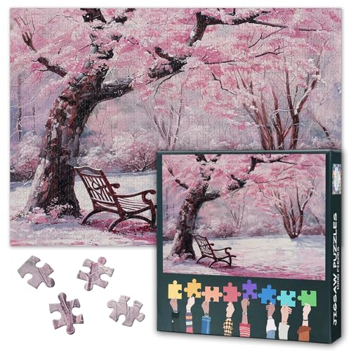 Lot de 1000 puzzles Jigsaw en fleurs de cerisier - Puzzle amusant en fleurs de cerisier roses pour adultes - Décompression difficile - Cadeau pour les amis de...