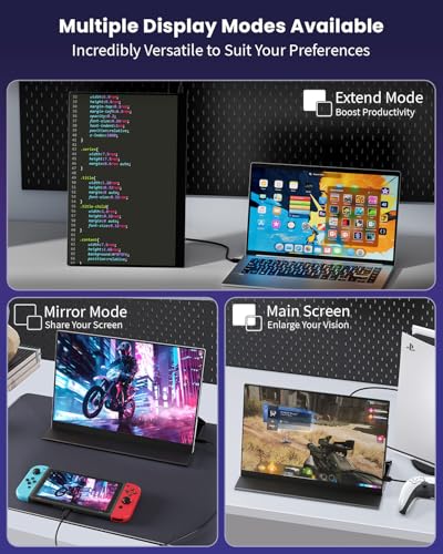 Image of ZUCWO 16 inch 2.5k Portable Computer Monitor,Gaming Monitor,Portable Monitors for Laptop PC Mac Phone PS5,120Hz 100% sRGB LTPS Display HDR Screen Extender with Smart Cover, USB C & HDMI,Travel Work Home