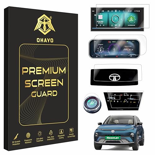 Image of OHAYO 5 Pack Screen Protector for Tata Nexon EV 2023 Facelift Empowered+ | 12.3 inch Infotainment, Steering Controls, Instrument Cluster, AC Panel & Gear Knob Protection | 9H Hardness, Military Strength, Scratch Resistant, Bubble-Free, Not Tempered Glass