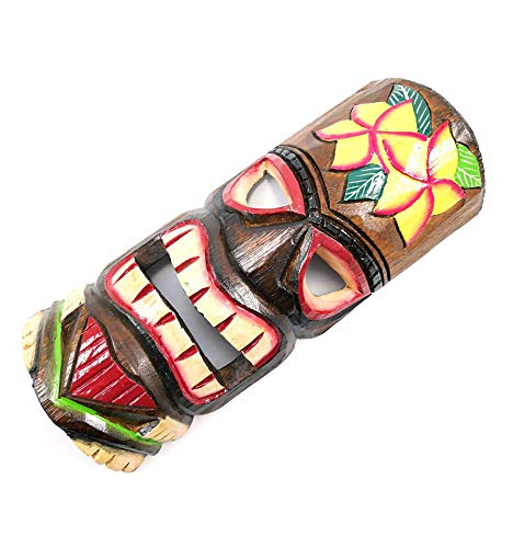 Coco Papaya Maschera Tiki 30 cm in legno motivo floreale. Decorazione Tahiti