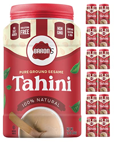 Image of Baron's Kosher 100% Pure Ground Sesame Tahini 16-ounce Jars (1 Pound (Pack of 12))