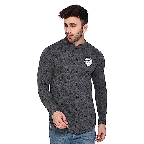 Image of Geum Men's Long Sleeve Mandarin Collar Shirt Grey XL