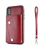 Artfeel Flip Brieftasche Hülle für iPhone XS Max mit Kartenfächer,Multifunktions Leder Handyhülle mit Ständer Tasche und Abnehmbar Handschlaufe Stoßfeste Schutzhülle,Rot