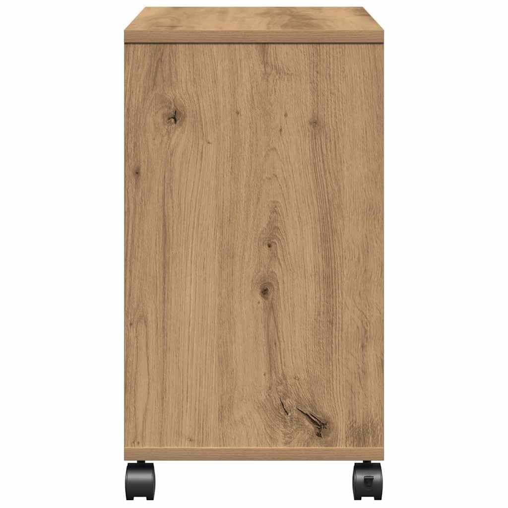 Mesa auxiliar de madera de roble Artisan, 50 x 30 x 55 cm, con estante y ruedas, ideal como mesa de centro, mesita de noche, mesa de sofá, mesa de almacenamiento, para salón, dormitorio