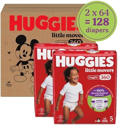 Huggies Size 5 Baby Diapers, Little Movers HuggFit 360° Baby Diapers with 360° Waistband, Size 5 (27+ lbs), 128 Count (2 Packs of 64), Packaging May Vary - View 6