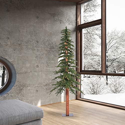 Vickerman-7-Natural-Alpine-Artificial-Christmas-Tree-Prelit-Faux-Christmas-Tree-Seasonal-Indoor-Home-Decor-Metal-Stand-Included-Featuring-921-PVC-Tips-and-300-Clear-Lights Vickerman 7 Natural Alpine Artificial Christmas Tree Prelit Faux Christmas Tree Seasonal Indoor Home Decor Metal Stand Included Featuring 921 PVC Tips and 300 Clear Lights