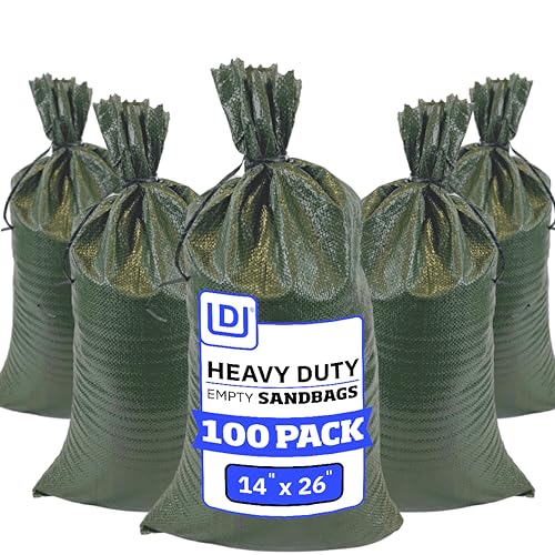 DURASACK Heavy Duty Sandbags with Ties, 14x26, Empty, Green, Pack of 100