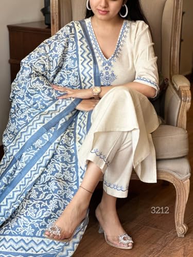 Image of Khadi Kurtaset With Khadi Silk Dupatta For Womens