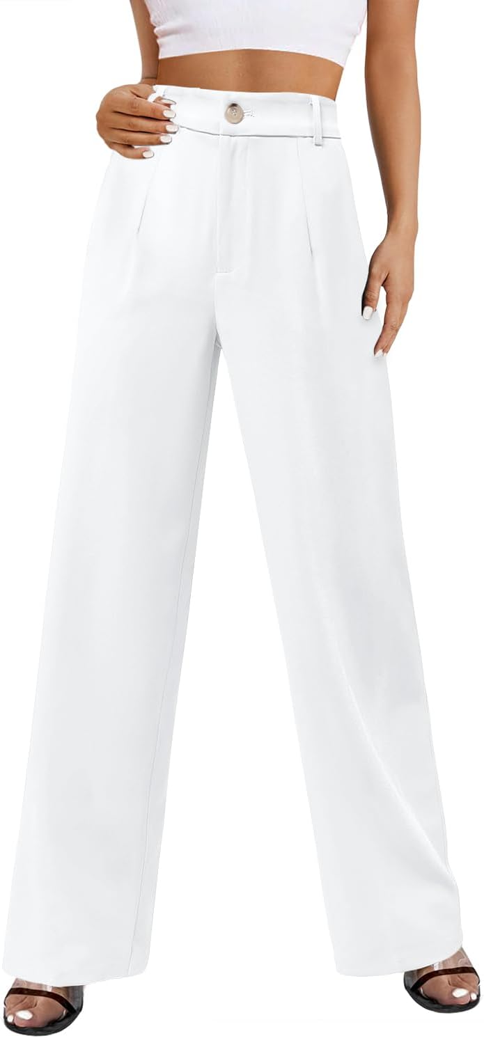 onlypuff Womens Wide Leg Pants High Waisted Slacks Straight Long Work Business Trousers with Pockets