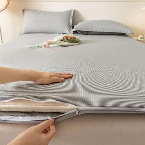 Funda de colchón futón de algodón gris 150x200 protector lavable transpirable 2