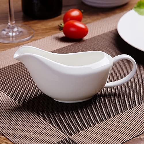 Gravy Boat Sauce Jug Sedum White Bone Lead-Free Black Pepper Sauce Juice Sauce Cup Bucket Ship Ceramic Tableware (Color : White)