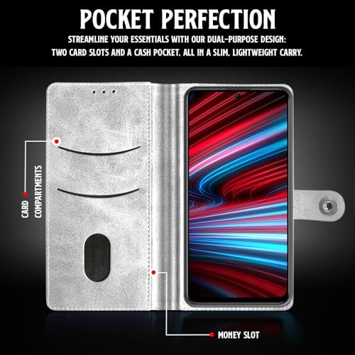 Image of WOW IMAGINE Shock Proof Flip Cover Back Case for Redmi Note 11T 5G | Poco M4 Pro 5G (Magnetic Button Flip Case | Wallet Pockets & Stand | Leather Finish | Shimmer)