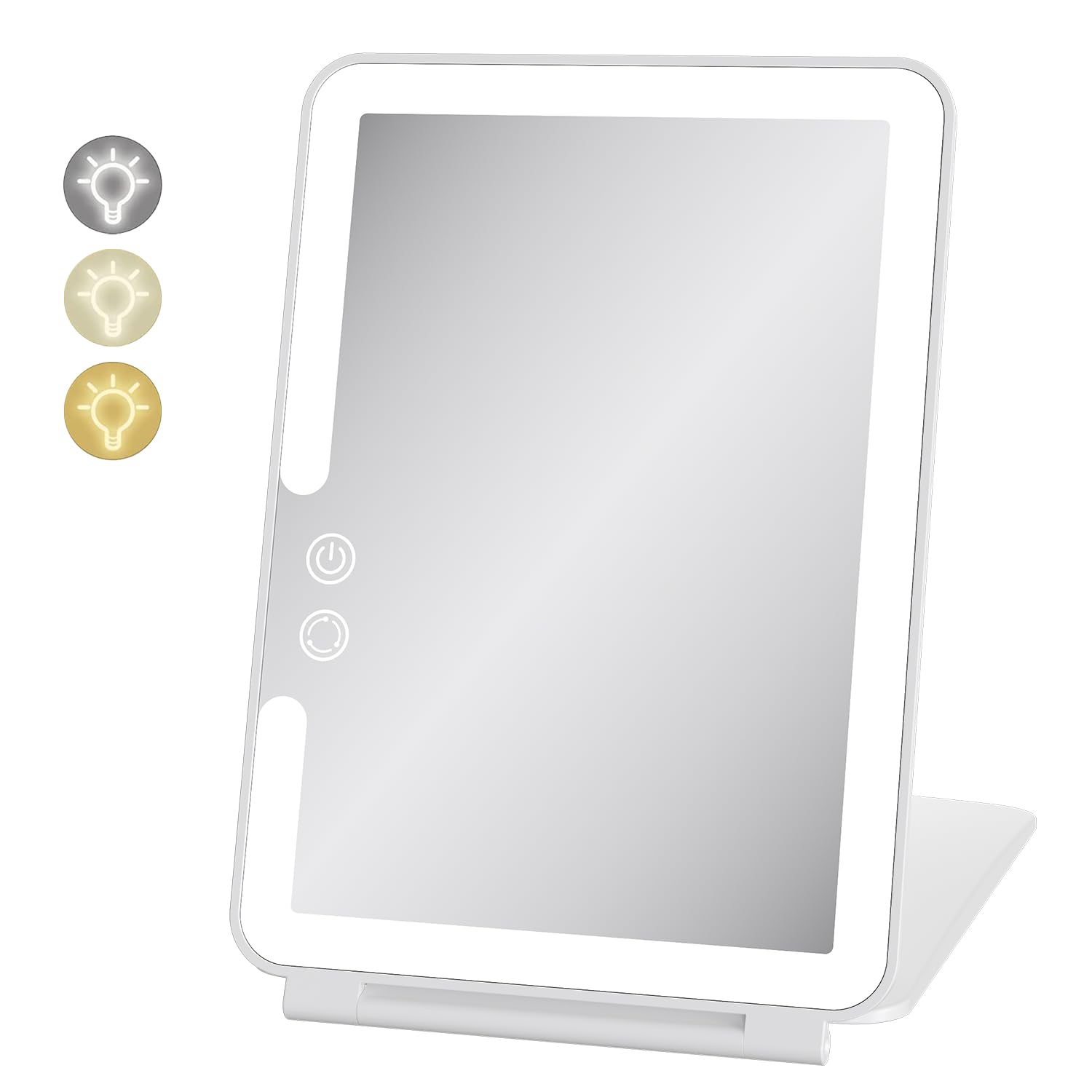 deweisn Folding Travel Mirror Lighted Makeup Mirror with 3 Colors Light Modes, USB Rechargable, Portable, Ultra Thin, Compact Vanity Mirror with Touch Screen Dimming for Cosmetic (SM-161 Mini White)