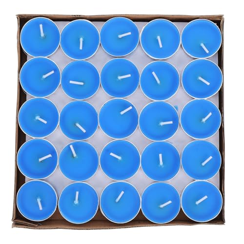 TOYANDONA Velas de Té Redondas Azules sin Aroma 50 Unidades para Luces Decorativas y Detalles en Eventos Nupciales