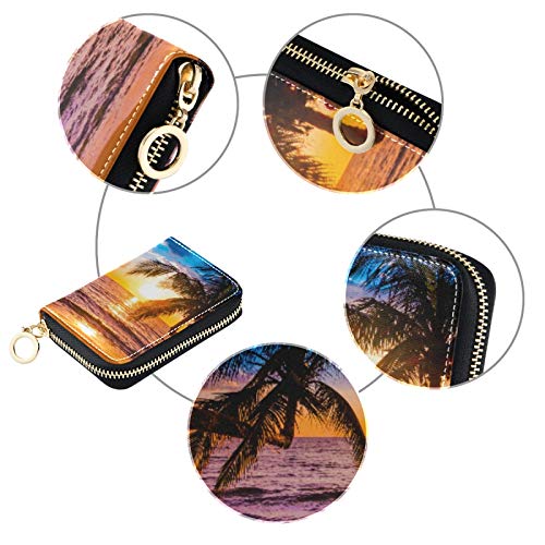 susiyo Credit Card Wallet Palm Tree Sunset On Beach Zipper Business Card Holder for Women Compact Card Holder Zipper Purse3