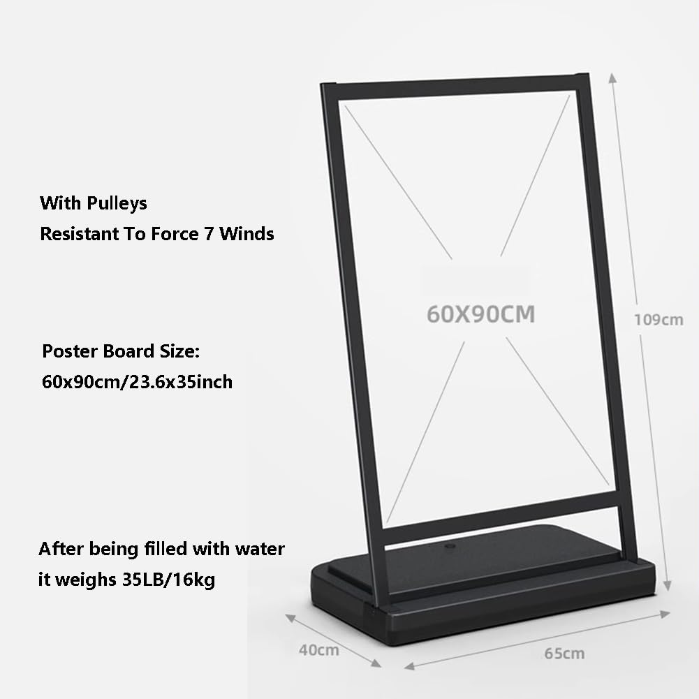 Cartel Para Acera Con Base De Agua Y Ruedas, Soporte Para Carteles De Restaurante Al Aire Libre, Soporte Para Carteles De Acera Resistente A La Intemperie,Negro,60x90cm/23x35inch