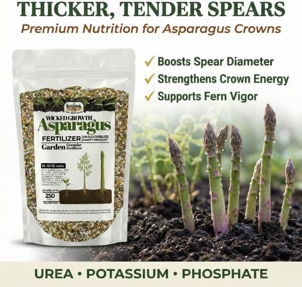 Old Cobblers Farm™ Wicked Growth Asparagus Fertilizer – Balanced Formula for Healthy Spears & Strong Root Growth – Supports Early Season Growth (5 lbs | 10 lbs | 15 lbs | 20 lbs) (5 lbs)