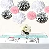 Saitec Pack of 18PCS Mixed White Grey Pink Tissue Pom Poms Pompoms Wedding Birthday Party Nursery De