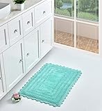 UMI by Amazon Badezimmerteppich, 100 % Baumwolle, luxuriÃ¶s, wendbar, extra saugfÃ¤hig und weich, PlÃ¼sch-Teppich, vor Dusche, Waschtisch, Badewanne, Waschbecken und Toilette, 50 x 80 cm, MinzgrÃ¼n
