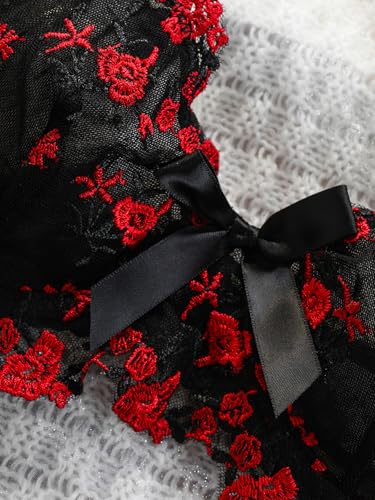 Image of Sexy Floral Embroidered Flower Mesh Underwire Push Up Lingerie Set