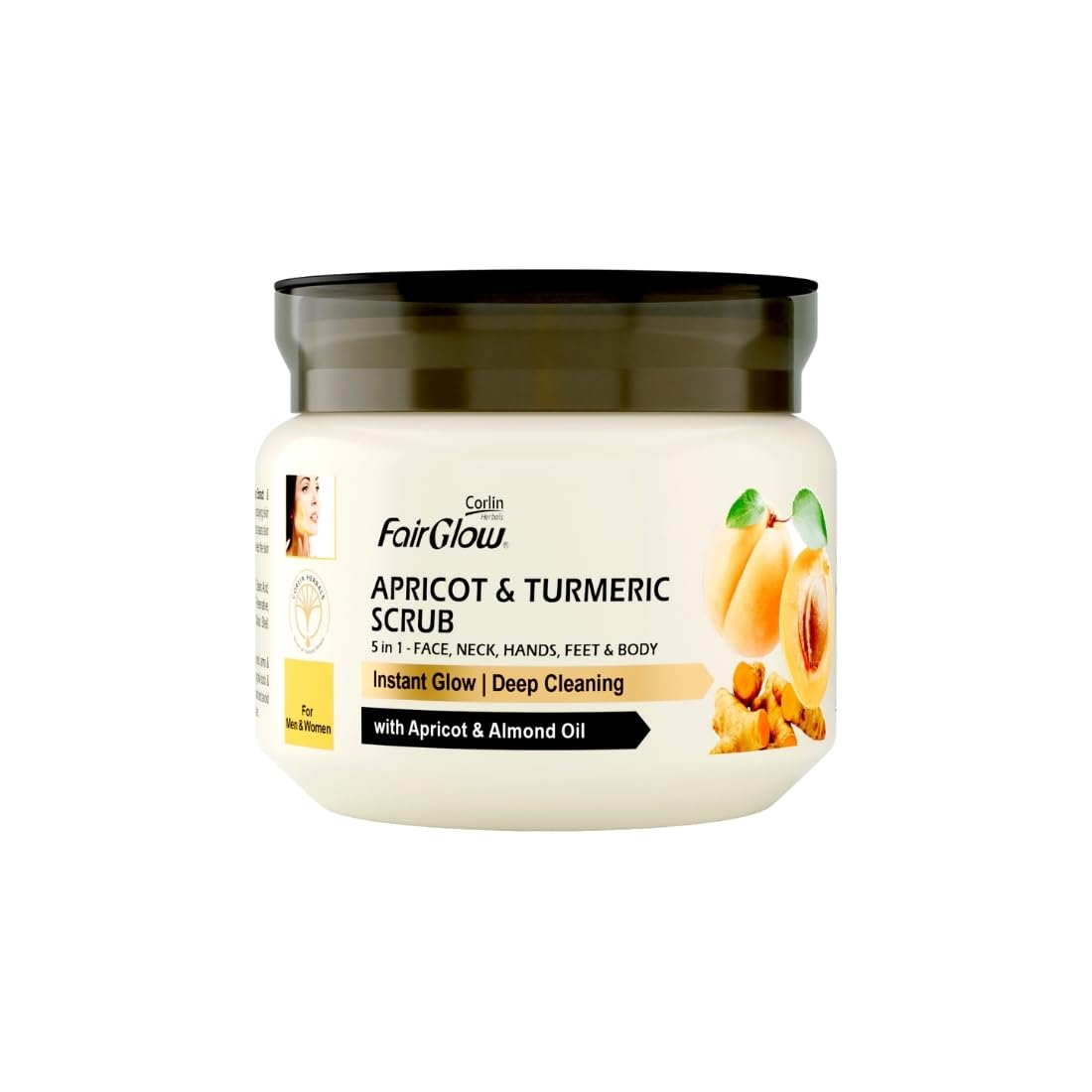 Corlin Fair Glow Apricot & Turmeric Scrub 190g | 5-in-1 Face, Neck, Hands, Feet & Body | Deep Pore Cleansing, Skin Brightening | With Apricot & Almond Oil | Men & Women-picture-32